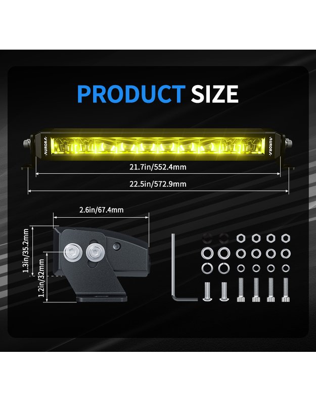 10" (25.4 cm) "S6 Single row RGB" serijos žibintas 50W DRIVING BEAM