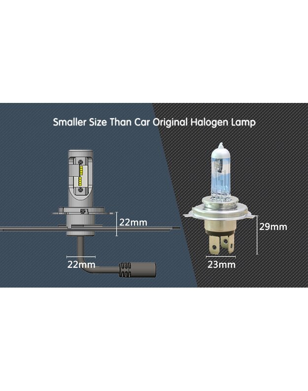 H4 LED lempučių komplektas (2vnt) Ilgos/Trumpos